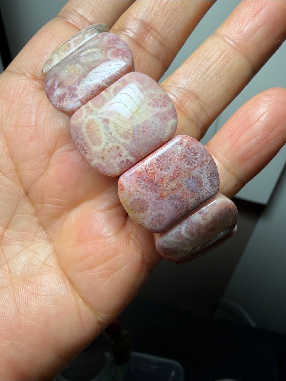 Polished Pink Flower agate soft bangle  Stretch Bracelet 6inch top quality